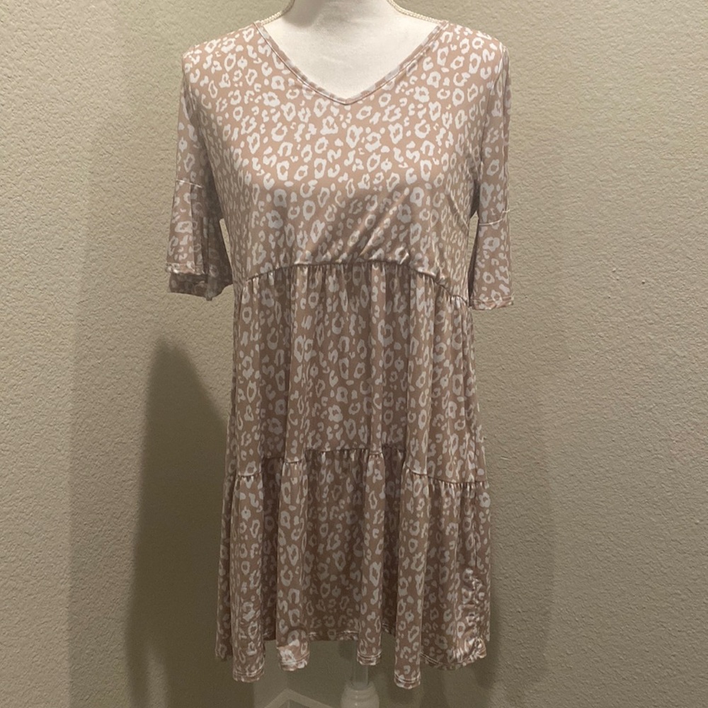 Pink Blush Taupe Animal Print Ruffle Sleeve Maternity Dress